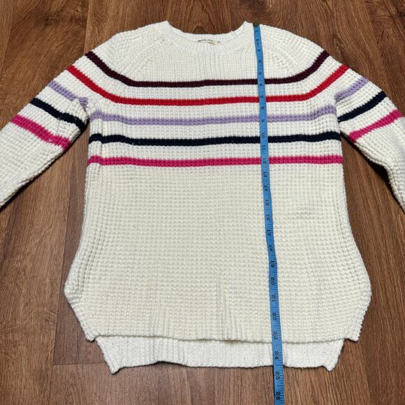 Marine Layer Delaney Raglan Striped Waffle Knit Sweater Cream Red Pink Size XS - Picture 9 of 9